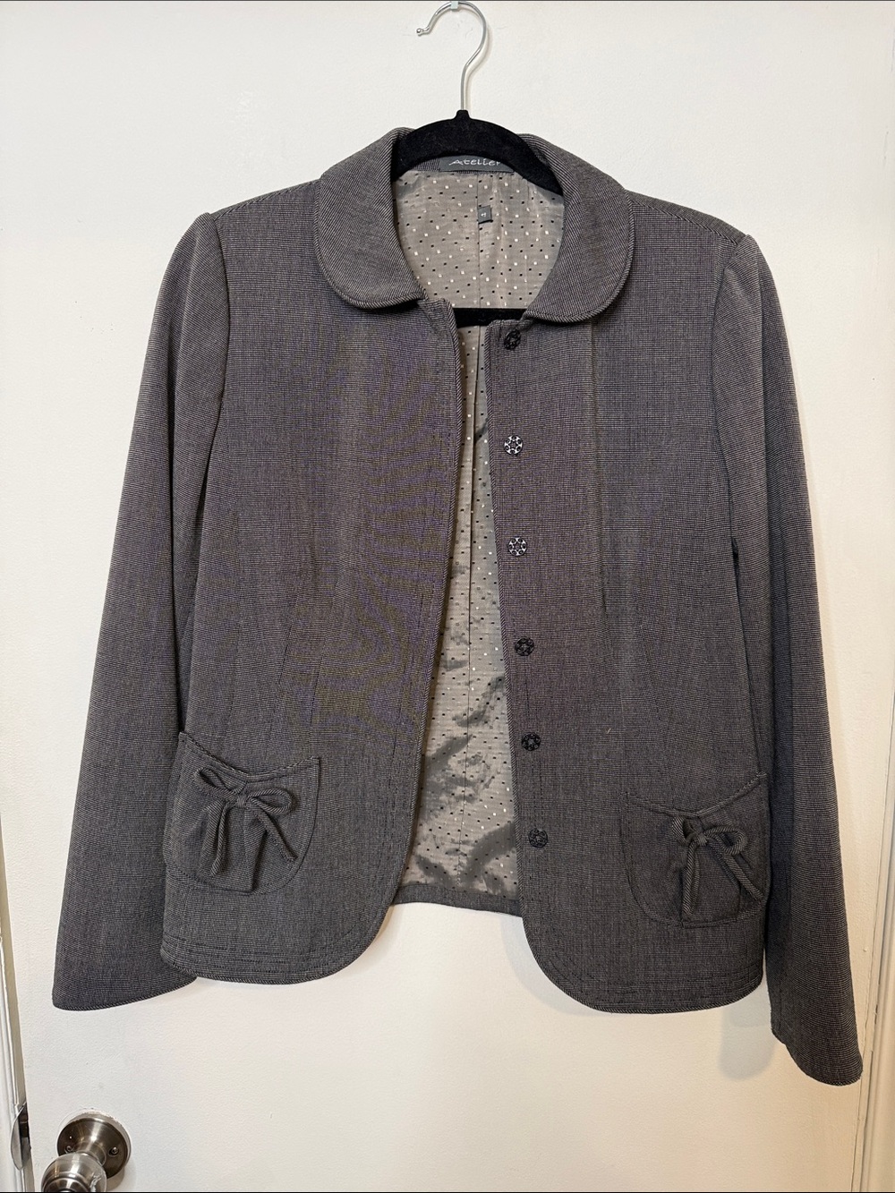 Women's Gray Button-Up Blazer with Peter Pan Collar
